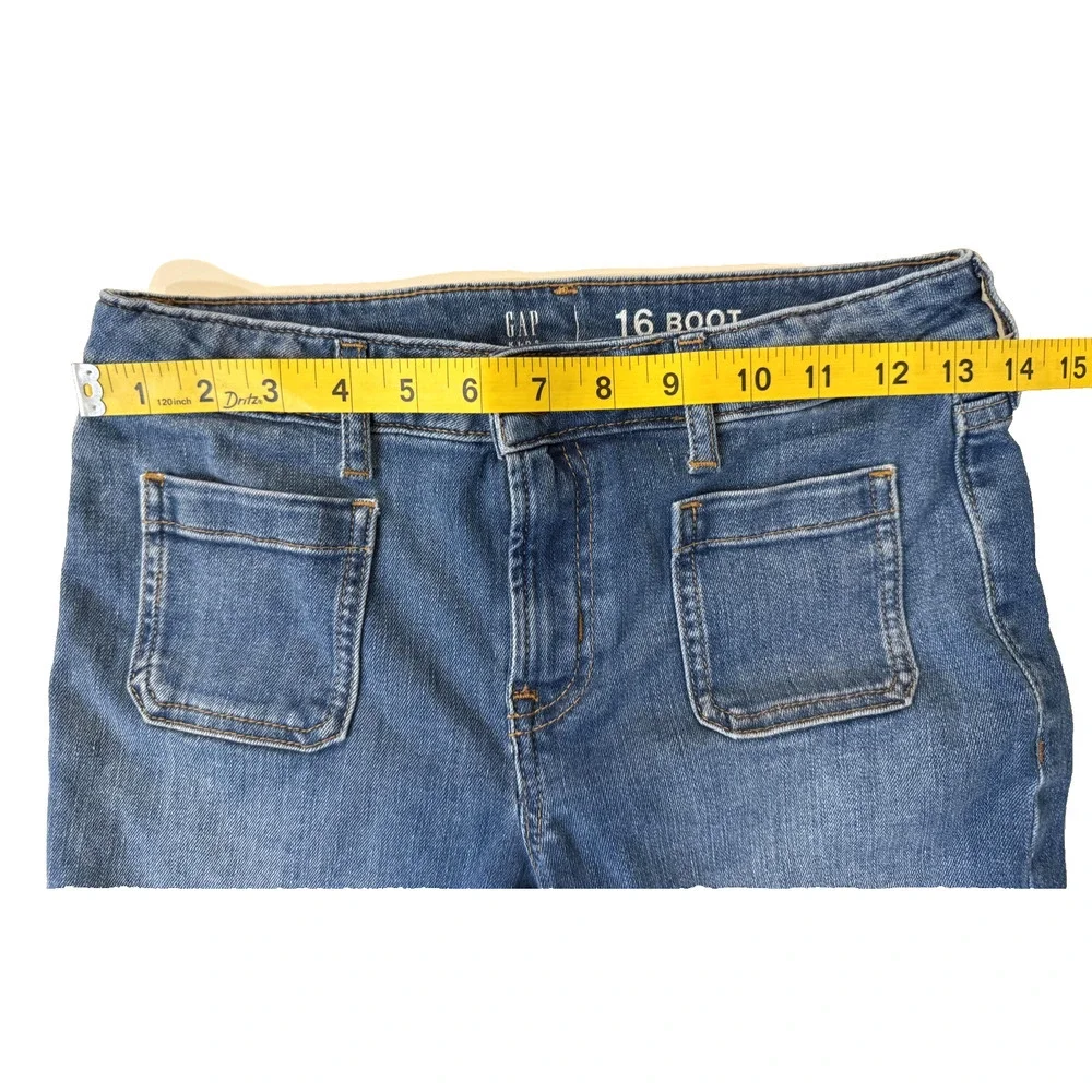 GAP Kids Jeans Youth 16 Blue Bootcut Adjustable Waist Denim Unique Front Pockets